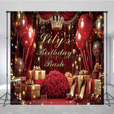 Aperturee Aperturee Red Gold Balloons Royal Custom Name Birthday Backdrop